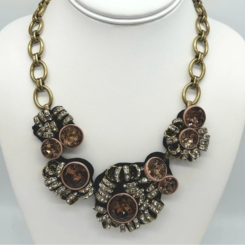 J. Crew Crystal Taupe Brown Brulee with Crystal Rondelles Necklace